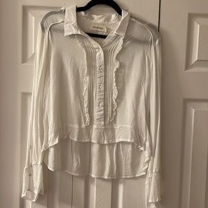 CREAM CROPPED RUFFLE PLACKET BLOUSE